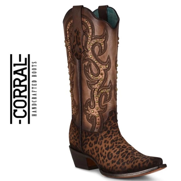 Corral Sand Leopard Print Embroidery & Studs Boot 5.5M - Picture 1 of 13